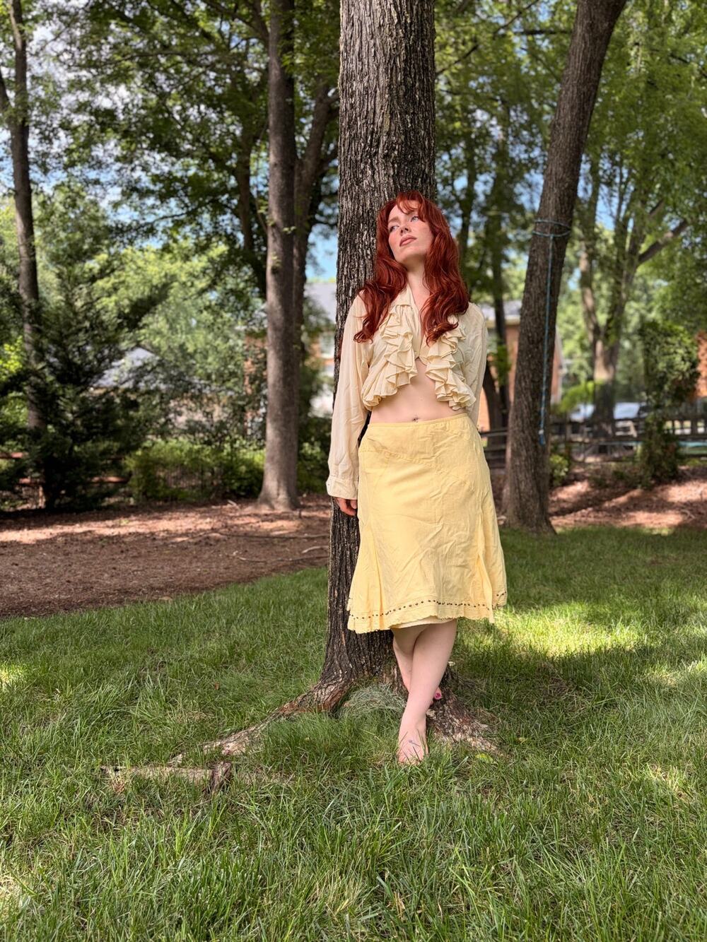 Vintage Marisa Christina Butter Yellow Linen Blend Skirt